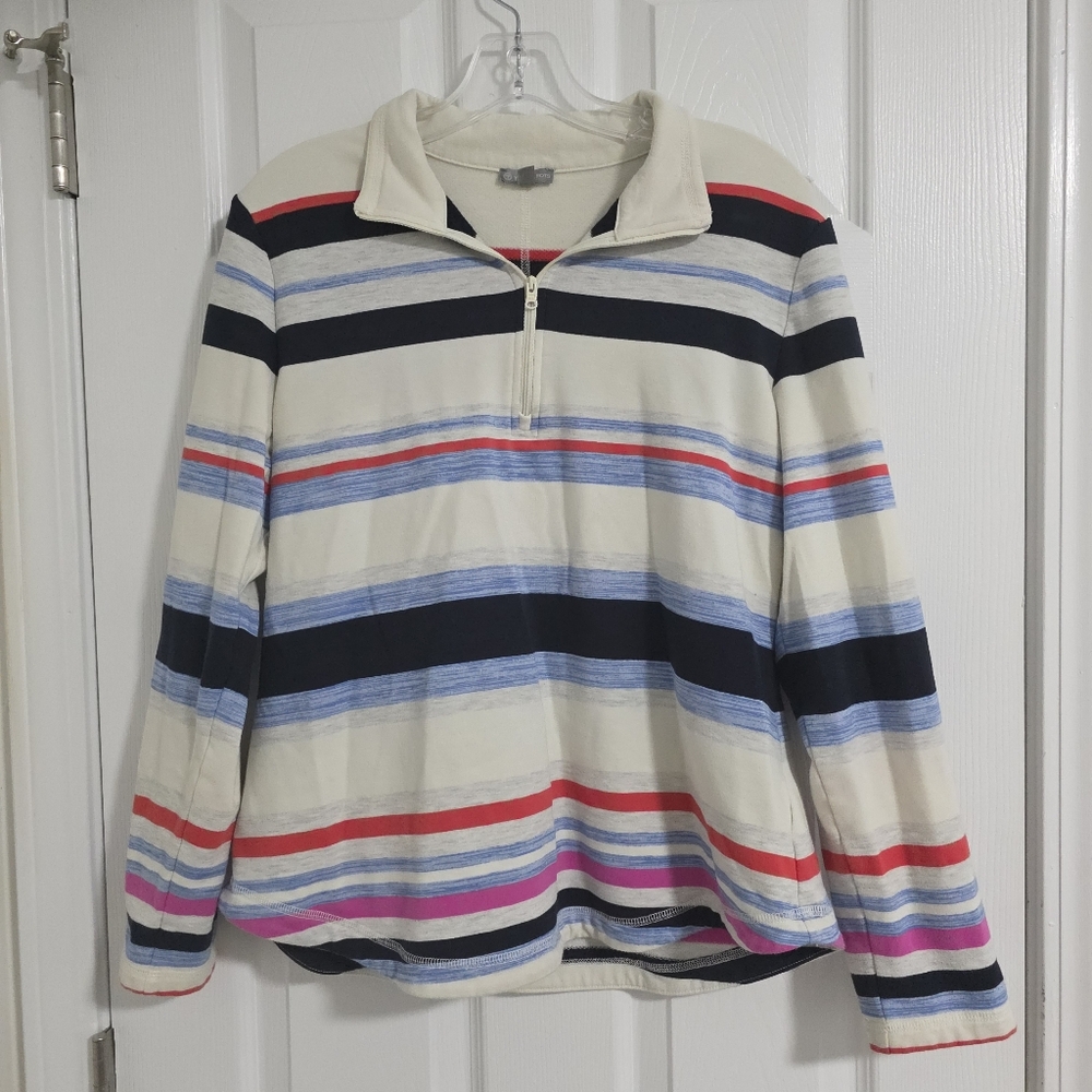 Womens Large T by Talbots Striped 1/4 Zip Pullover